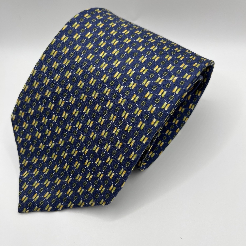 Chelanni France Tie Blue Yellow Geometric Silk Made In Italy